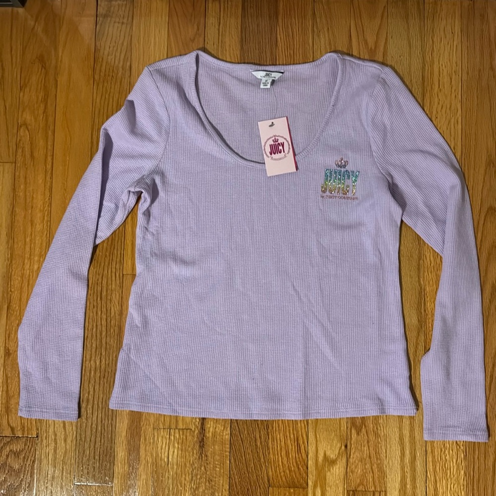 Juicy by Juicy Couture Shirt Women's Thermal Long Sleeve Tee M Lavender